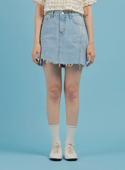 Torn Hem Mini Denim Skirt BM04