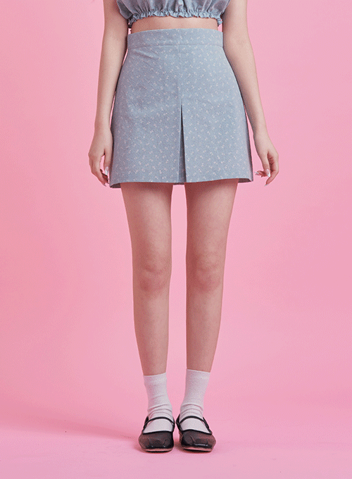 Flower Print Pintuck Mini Skirt BY12