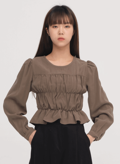 Shirring Long Sleeve Blouse