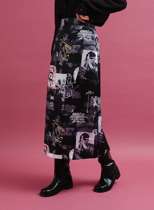 Graphic Print Maxi Skirt CY24