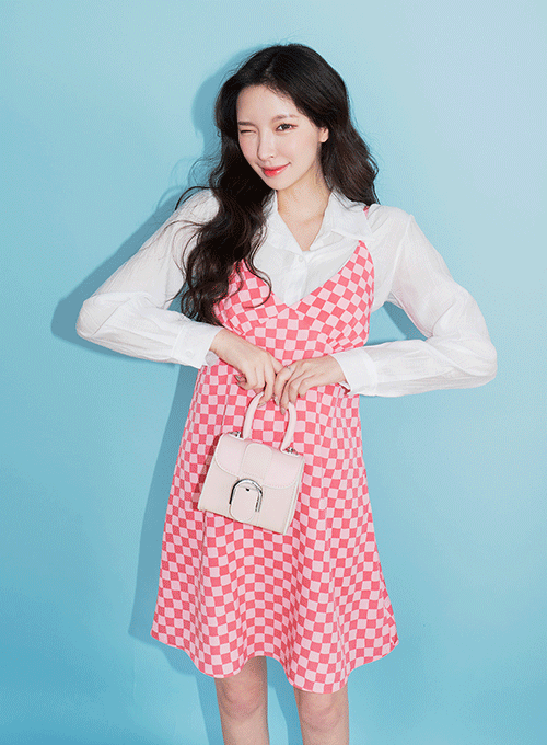 Checkerboard Mini Strap Dress OM22