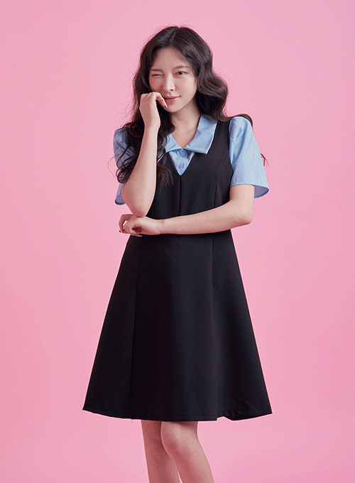 Preppy V-Neck Mini Dress BY13