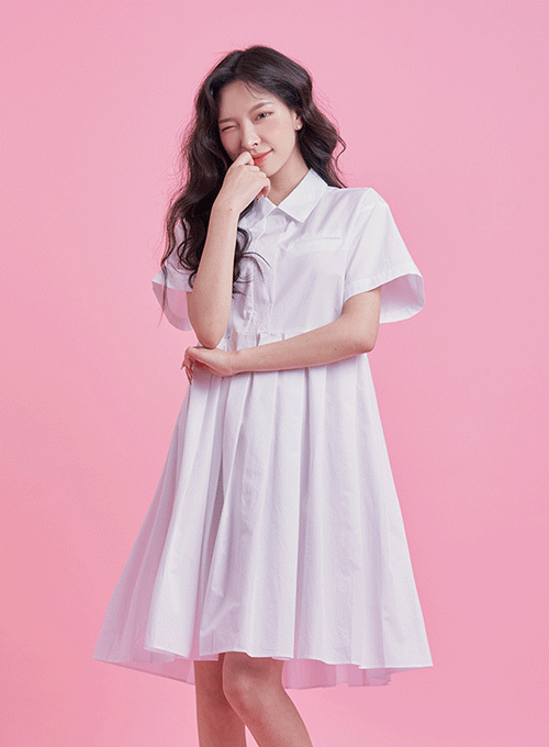 Babydoll Fake Pocket Pleated Midi Dress BM10