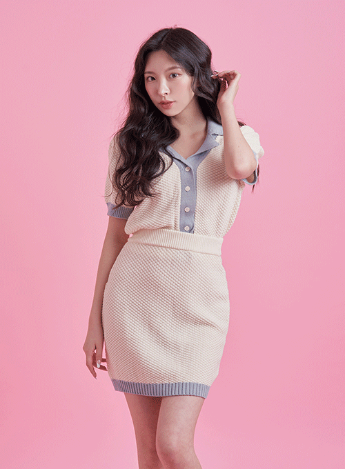 Color Detail Knitted Two-piece Set BY12