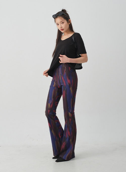 Graphic Print Boot Cut Pants CY24