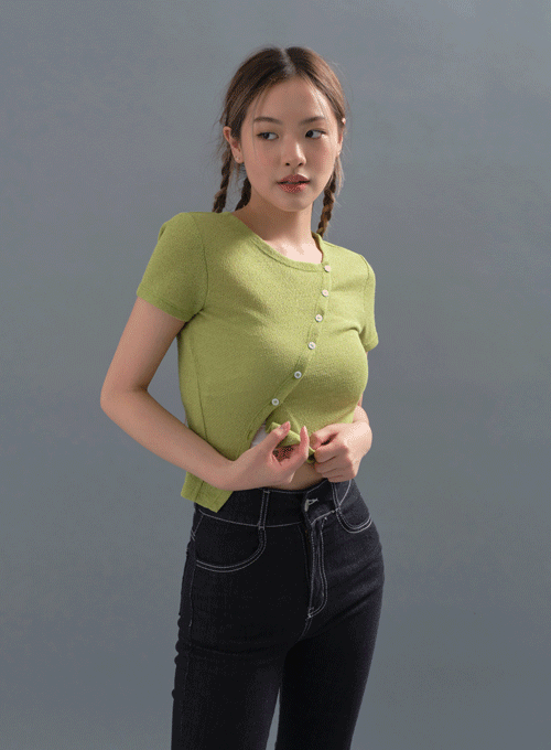 Asymmetrical Button Short Sleeve Cardigan CY16