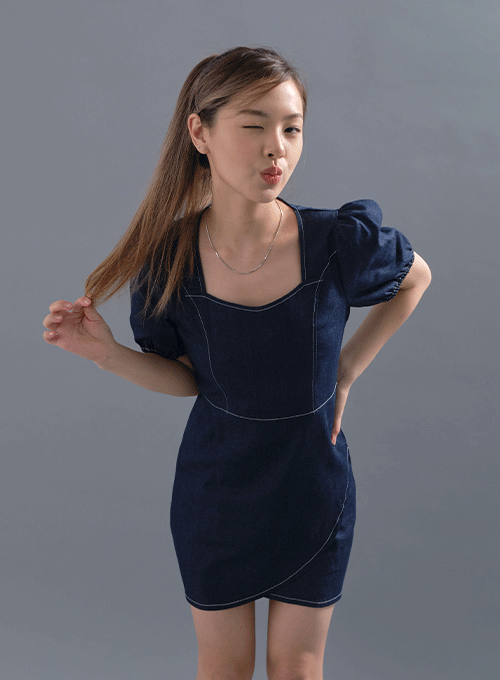 Puff Sleeve Denim Mini Dress CM12