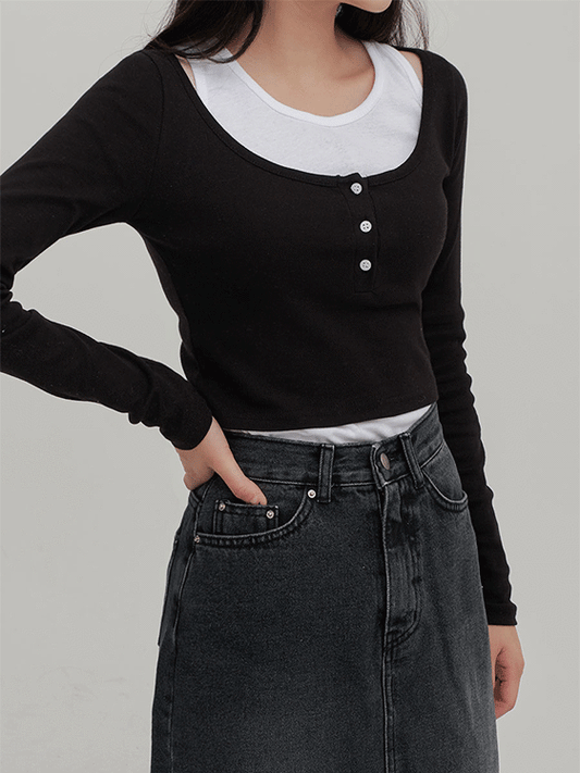 Scoop Neck Crop Long Sleeve Top F14