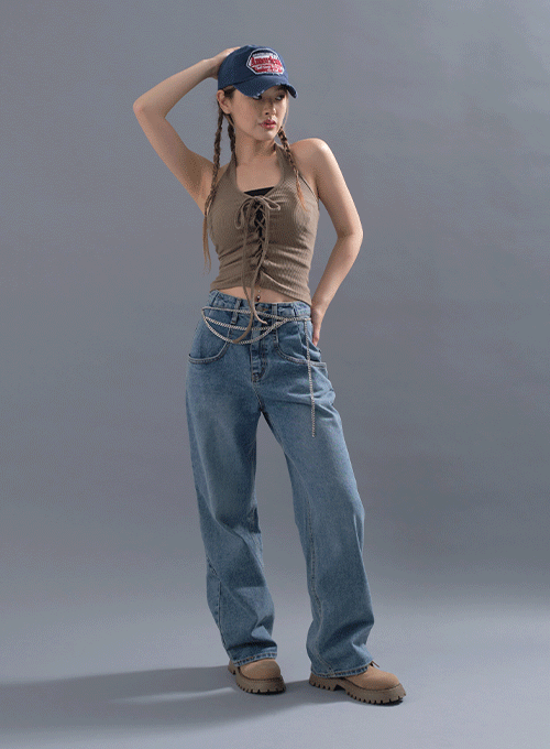 Pintuck Wide Leg Denim Pants CM12