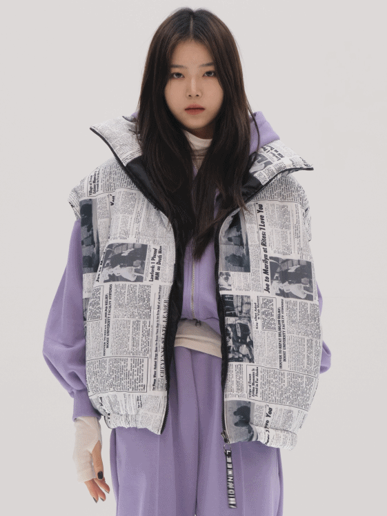 Newspaper Printed Puffer Vest