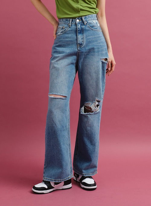 Distressed Wide Leg Denim Pants CY24