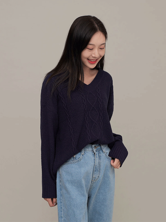 V Neck Cable Knit Sweater F17