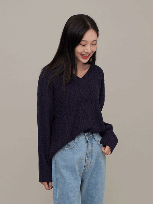 V Neck Cable Knit Sweater F17