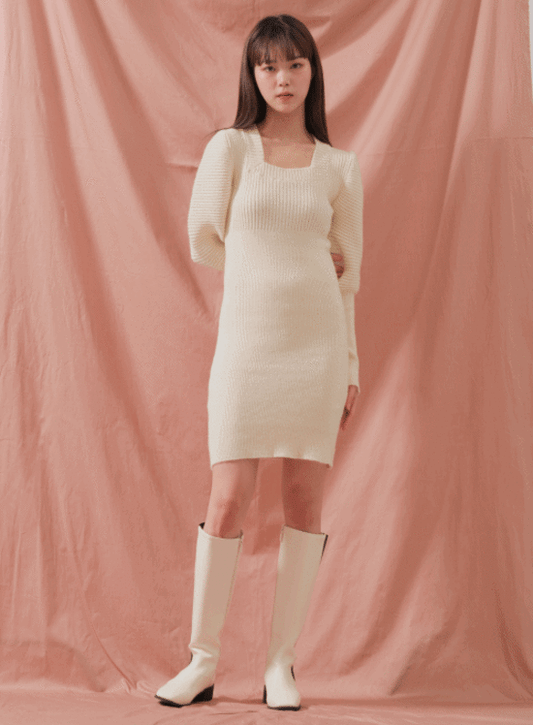 Square Neck Mini Knit Dress