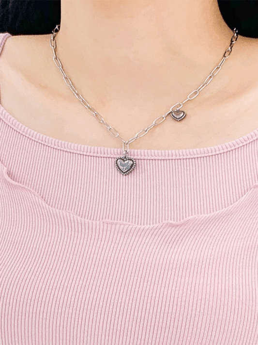 Y2k Double Heart Chain Necklace CCM03