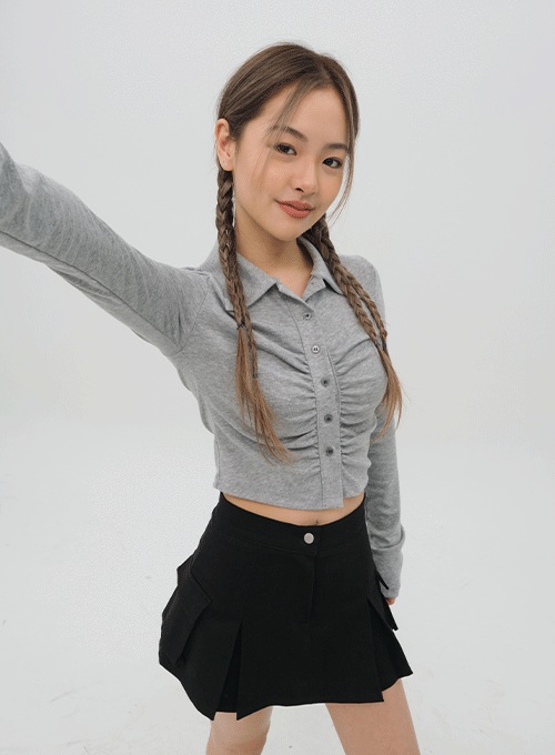 Cropped Shirt with Front Shirring C1002