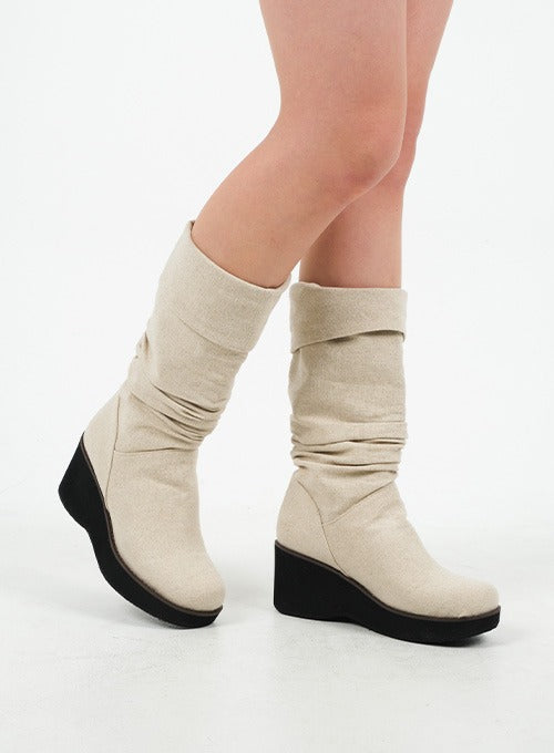 Chunky Linen Mid-Calf Boots CA26