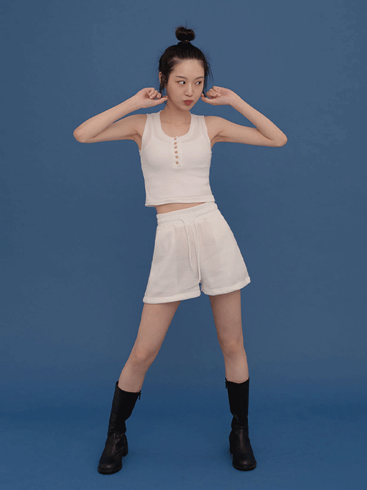 Sleeveless Knit + Banded Shorts set CA04