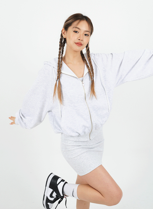 Zip-up Hoodie and Sleevelss Dress Set CA15