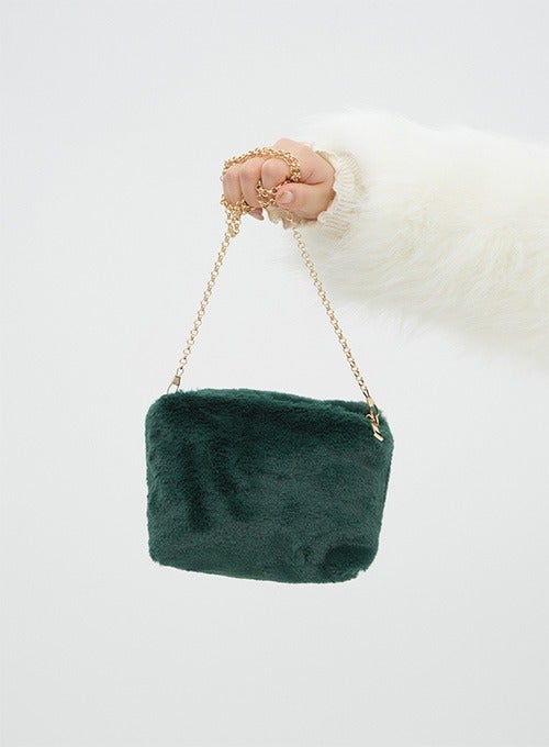 Faux Fur Mini Bag with Chain