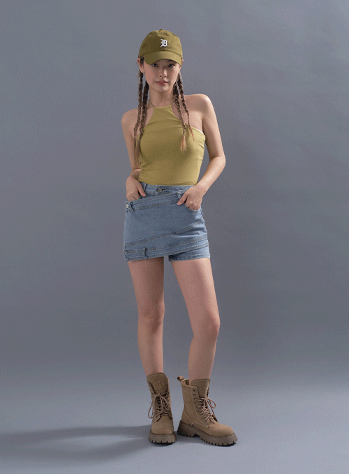 Wrap Style Denim Mini Skirt CM11