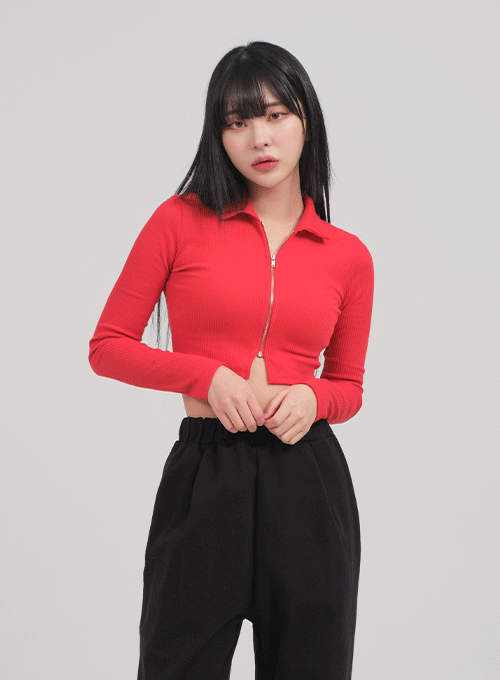 Zip Up Crop Top with Collar C0302