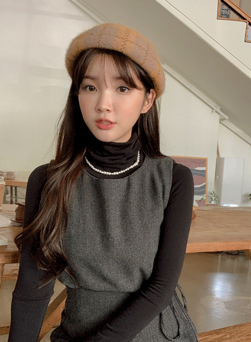 ファジーチェック柄ベレー帽 BA09