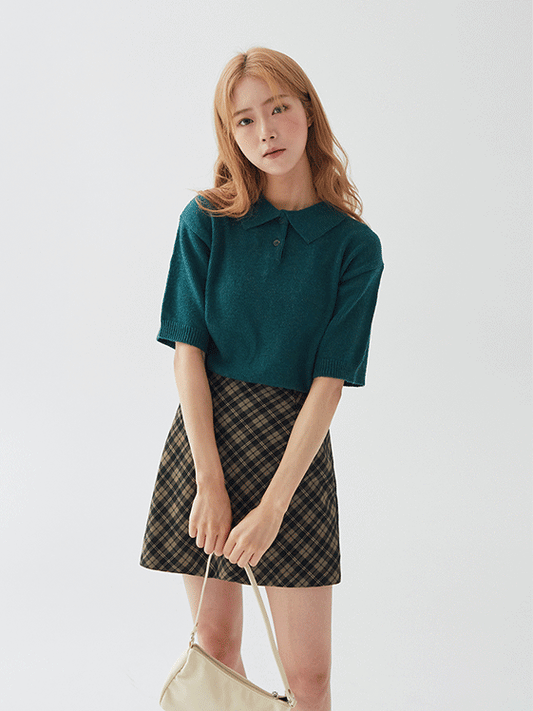 Short Sleeve Knit Top with Collar F17