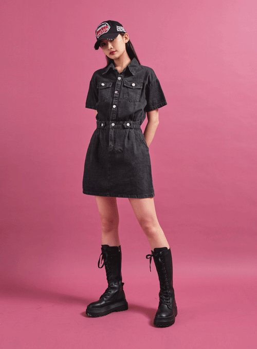 Denim Button Down Mini Dress CY16
