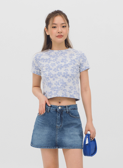Pattern Short Sleeve Crop T Shirt CM11