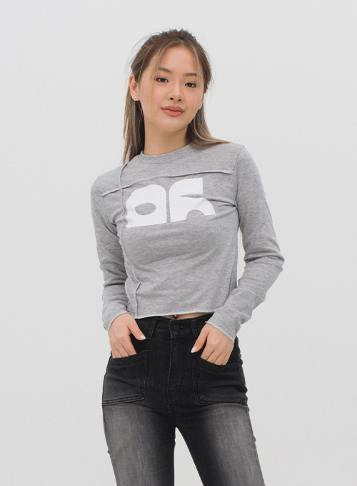 Long Sleeve Top with Graphic Print and Trim Line Detail M4