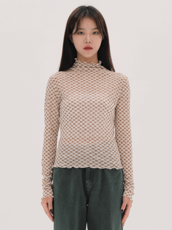 Checkerboard See Through Turtleneck T