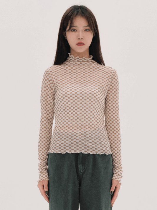 Checkerboard See Through Turtleneck T