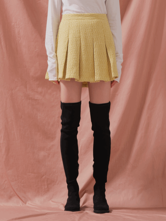 Tweed Setup Pleats Mini Skirt