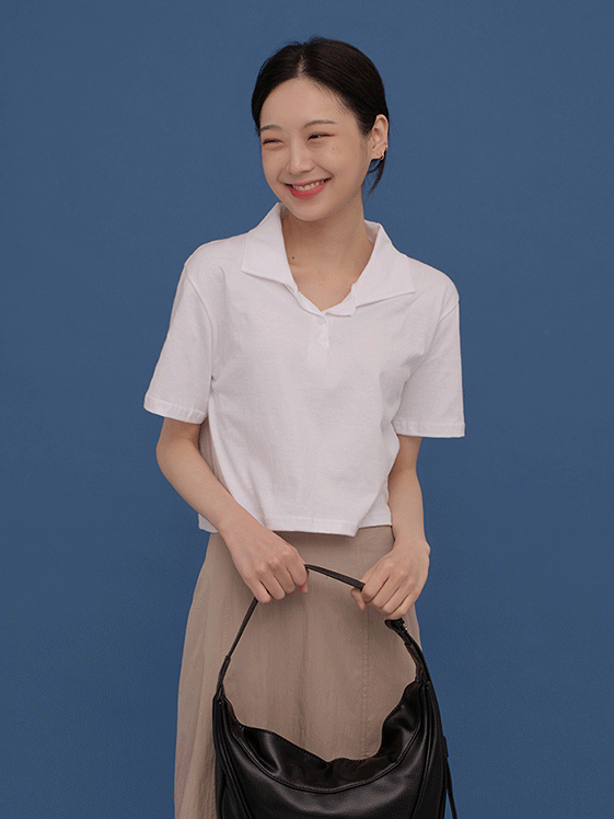 Basic Cropped Collared T-shirt CA04