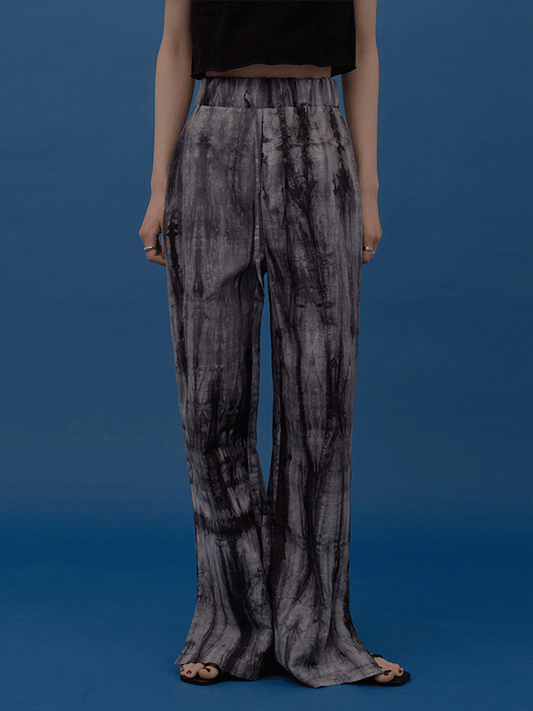 Tie Dye Wide Leg Pants with Graphic Print F22