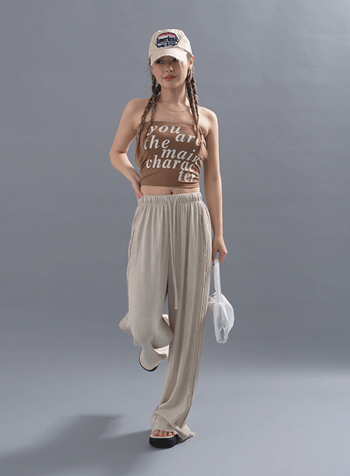 Linen Side Detail Banded Pants CY13