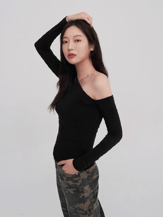 Unbalanced Off The Shoulder Long Sleeve Top