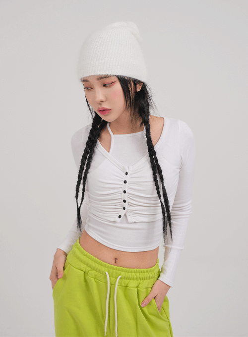 Halter neck Cami And Shirring Cardigan Top Set C0302