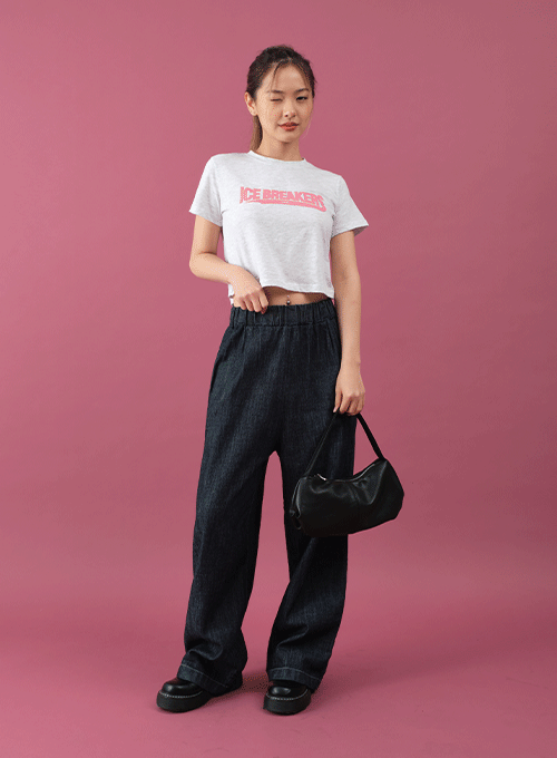 Linen Banded Wide Denim Pants CM12