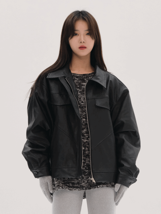 Zippered Faux Leather Jacket