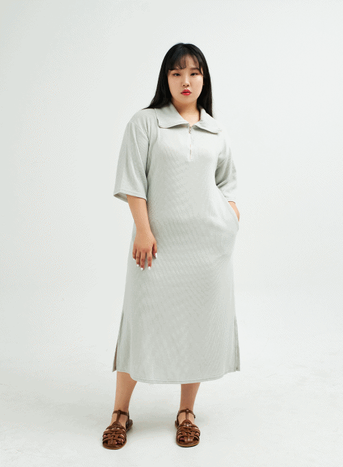 Plus Half Zip-up Collared Maxi Dress IY24