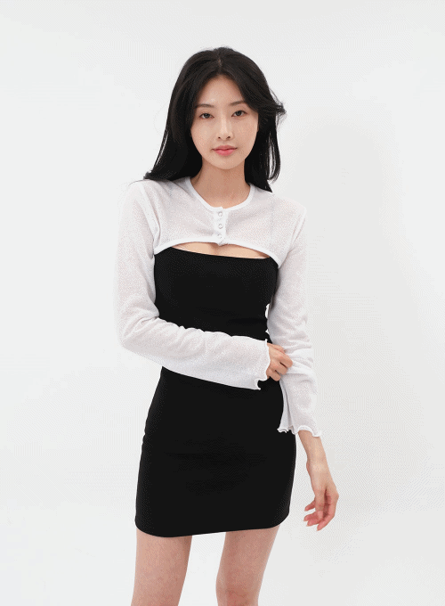 Button Down Cropped Shrug Cardigan IM6