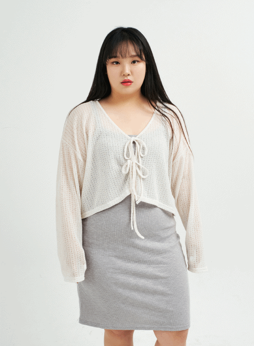 Ribbon Tie Loose Fit Cropped Cardigan IY24