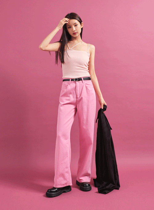 Colorful Wide Leg Pants with Belt Set CY16