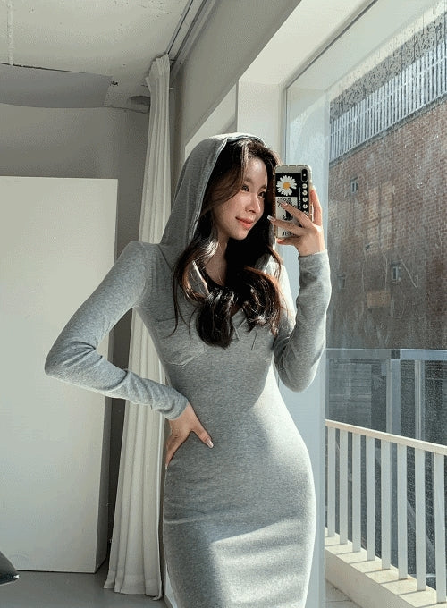 V Neck Hoodie Maxi Dress