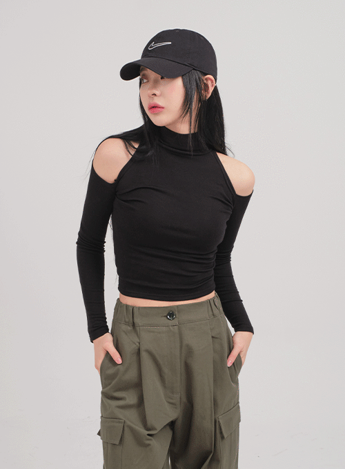 Half Turtleneck Cropped Long Sleeve T Shirt C0302