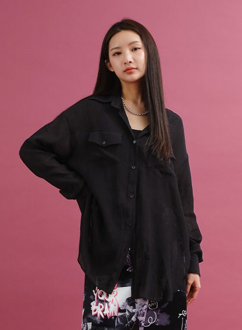Sheer Oversized Button-Down Shirt CY24