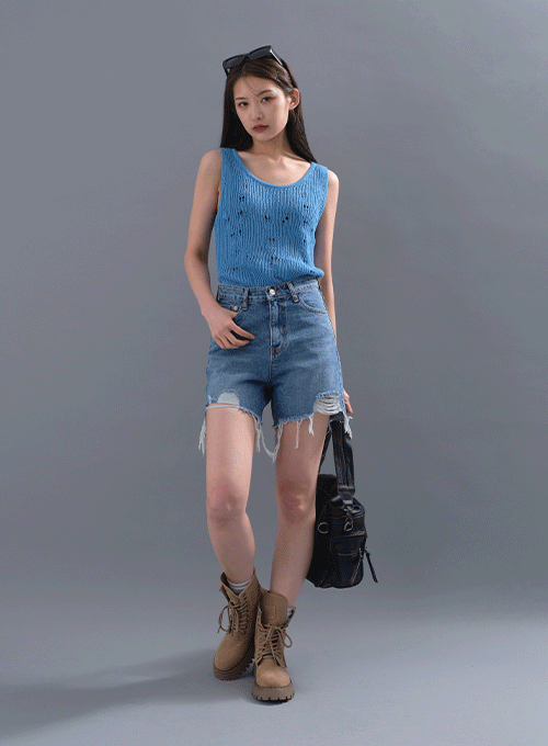 Distressed Hem Jean Shorts CM12