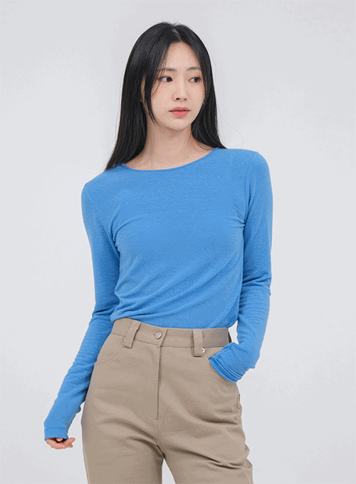 Boat Neck Slim Fit Long Sleeve T Shirt U1502
